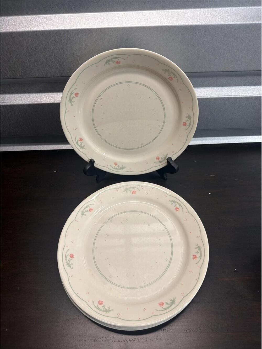 Retired Corning Corelle Dishes Calico Rose Set of 8 Dinner Plates 10.25” Beige *